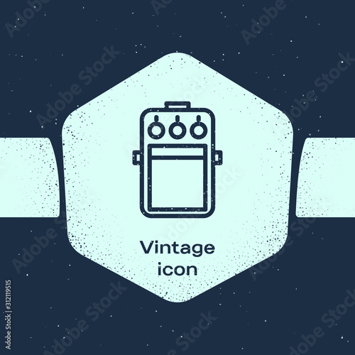 Grunge line Guitar pedal icon isolated on blue background. Musical equipment. Monochrome vintage drawing. Vector Illustration