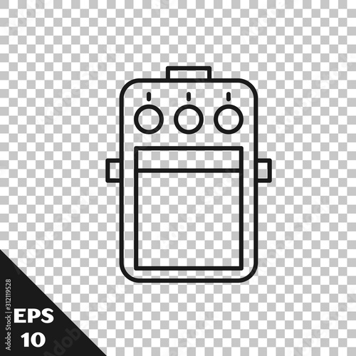 Black line Guitar pedal icon isolated on transparent background. Musical equipment.  Vector Illustration