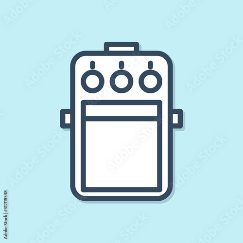 Blue line Guitar pedal icon isolated on blue background. Musical equipment.  Vector Illustration