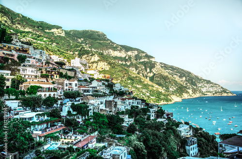 Fototapeta Naklejka Na Ścianę i Meble -  Aerial panoramic view on Positano on Amalfi coast, Campania, Italy