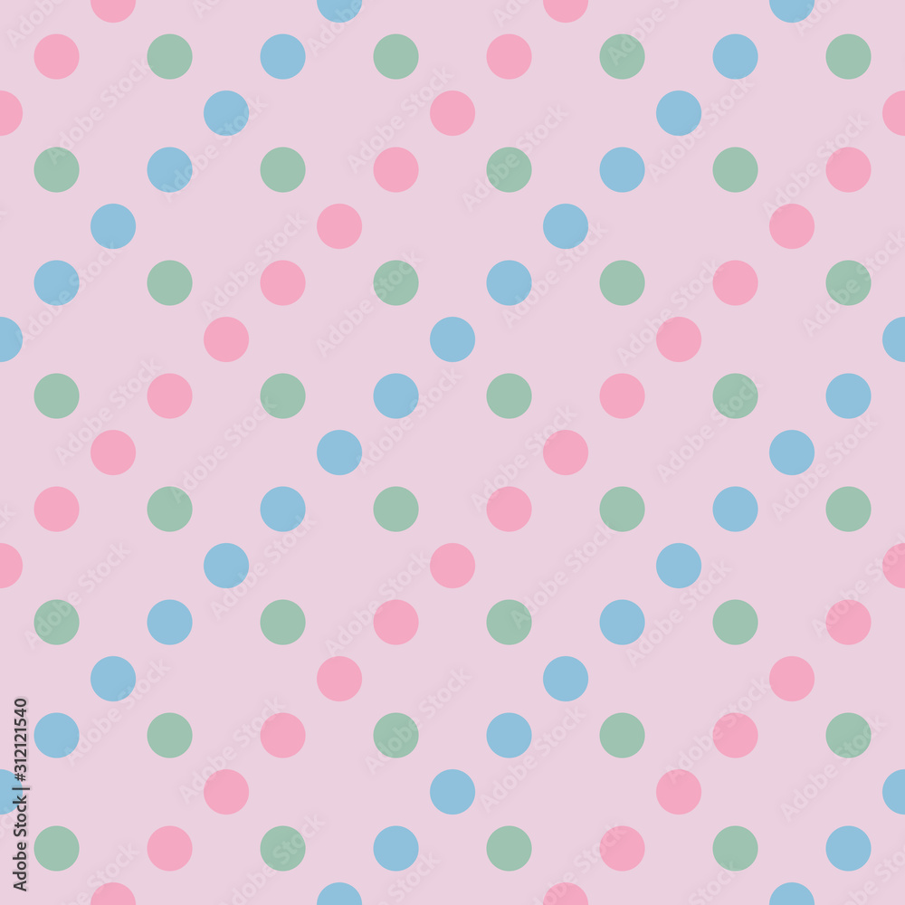 Vector seamless pattern pastel rainbow with green, pink, blue polka dots and pink background Vector seamless pattern pastel rainbow with green, pink, blue polka dots and pink background