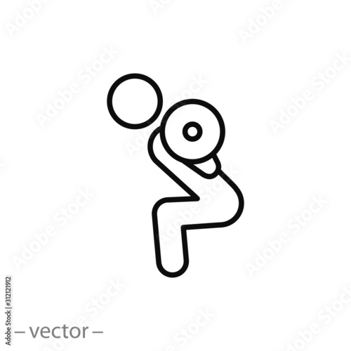 athlete squats with barbell icon, deadlift, workout squat, fitness, thin line web symbol on white background - editable stroke vector illustration eps10