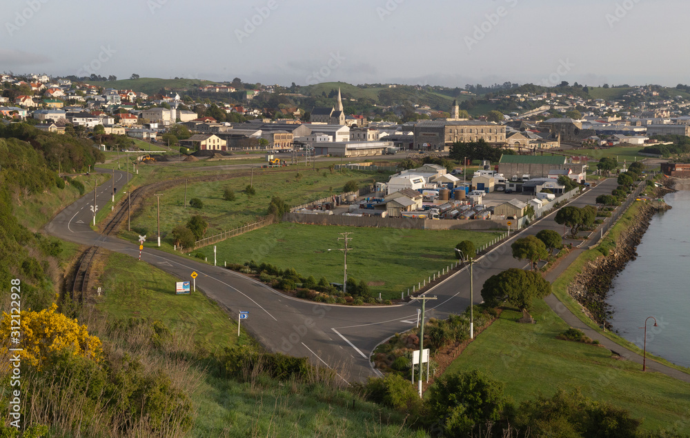 Oamaru city, New Zealand. Panoramic view. Early morning.
