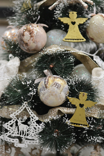 New Year decoration. Beautiful Christmas tree decoration. 