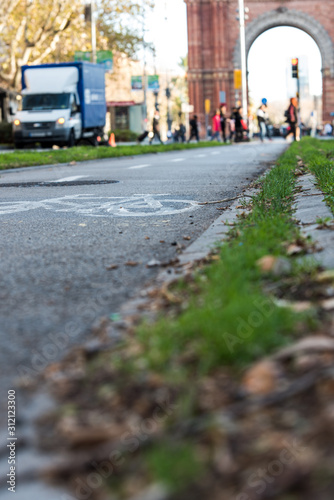 Barcelona bike lane. With the triumphal arch in the background.