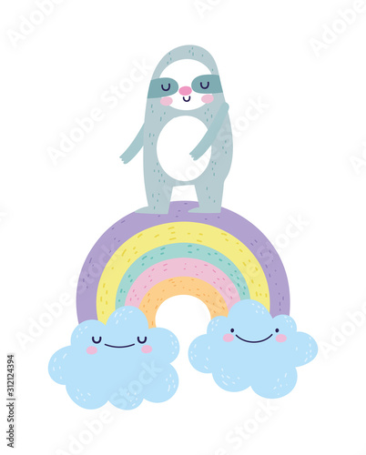 baby shower cute sloth rainbow with clouds cartoon