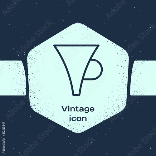 Grunge line Funnel or filter icon isolated on blue background. Monochrome vintage drawing. Vector Illustration