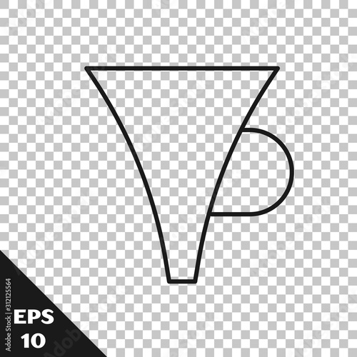 Black line Funnel or filter icon isolated on transparent background.  Vector Illustration