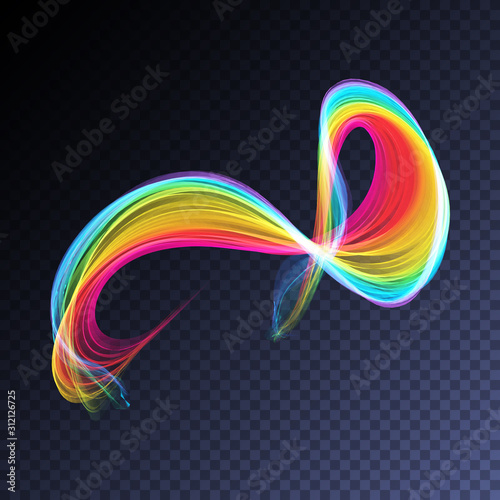 Vector magic glowing swirl trail transparent light effect. Bright shine wavy element for your design.
