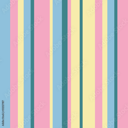 Vector seamless pattern pastel rainbow with yellow, pink, blue, green vertical stripes