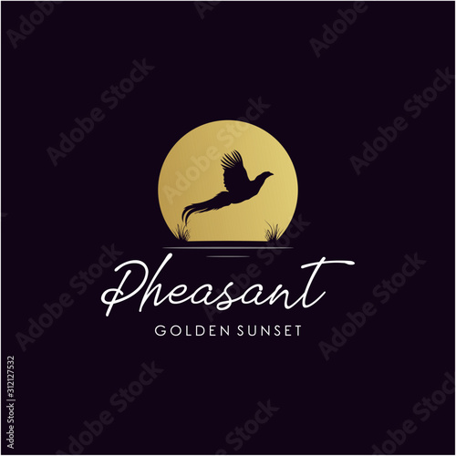 silhouette of pheasant logo design with golden sunset