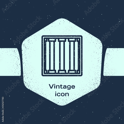 Grunge line Prison window icon isolated on blue background. Monochrome vintage drawing. Vector Illustration