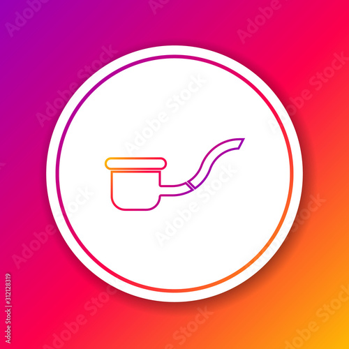 Color line Smoking pipe with smoke icon isolated on color background. Tobacco pipe. Circle white button. Vector Illustration