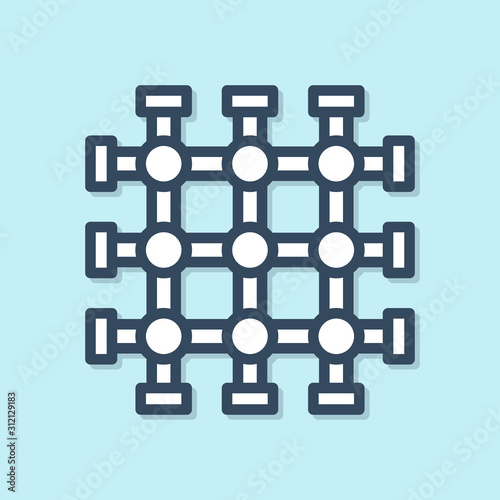 Blue line Prison window icon isolated on blue background.  Vector Illustration