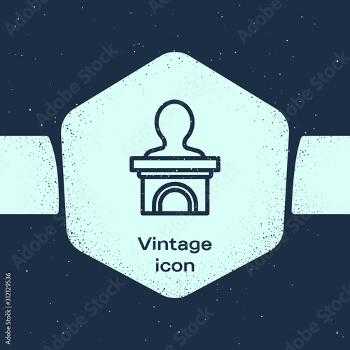 Grunge line Stage stand or debate podium rostrum icon isolated on blue background. Conference speech tribune. Monochrome vintage drawing. Vector Illustration