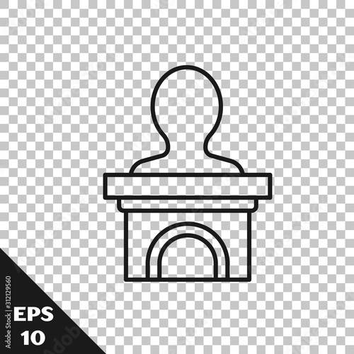 Black line Stage stand or debate podium rostrum icon isolated on transparent background. Conference speech tribune.  Vector Illustration