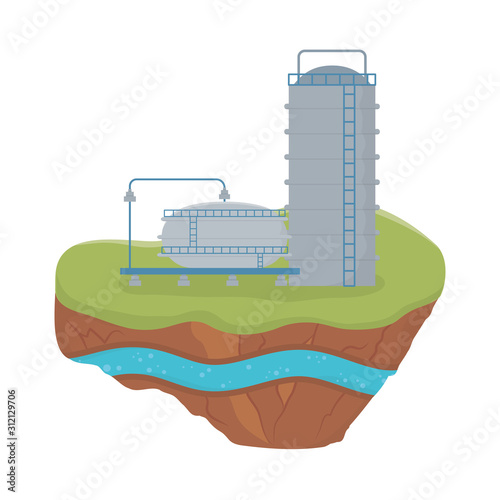 fracking tanks with stairs soil layer water underground