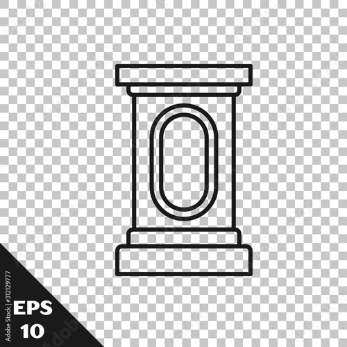 Black line Stage stand or debate podium rostrum icon isolated on transparent background. Conference speech tribune.  Vector Illustration