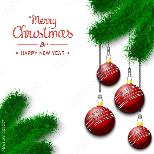 Cricket balls on a Christmas tree branch