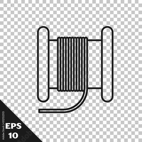 Black line Wire electric cable on a reel or drum icon isolated on transparent background.  Vector Illustration