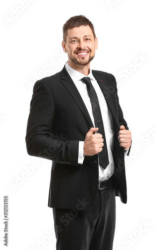 Handsome businessman on whi...