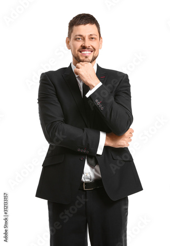 Handsome businessman on whi...