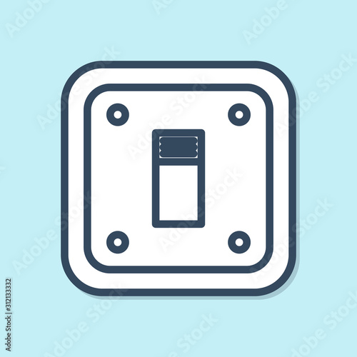 Blue line Electric light switch icon isolated on blue background. On and Off icon. Dimmer light switch sign. Concept of energy saving.  Vector Illustration