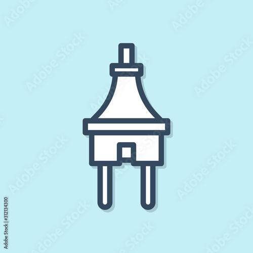 Blue line Electric plug icon isolated on blue background. Concept of connection and disconnection of the electricity. Vector Illustration