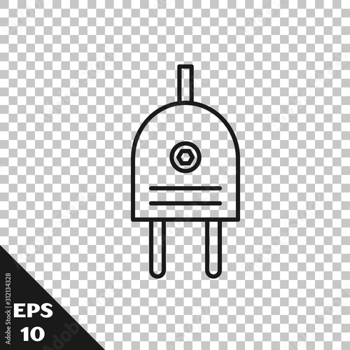 Black line Electric plug icon isolated on transparent background. Concept of connection and disconnection of the electricity. Vector Illustration