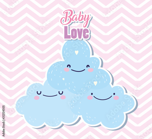 baby shower cute clouds heart love decoration cartoon © Stockgiu