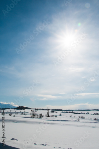 冬の丘陵地帯と太陽 © kinpouge