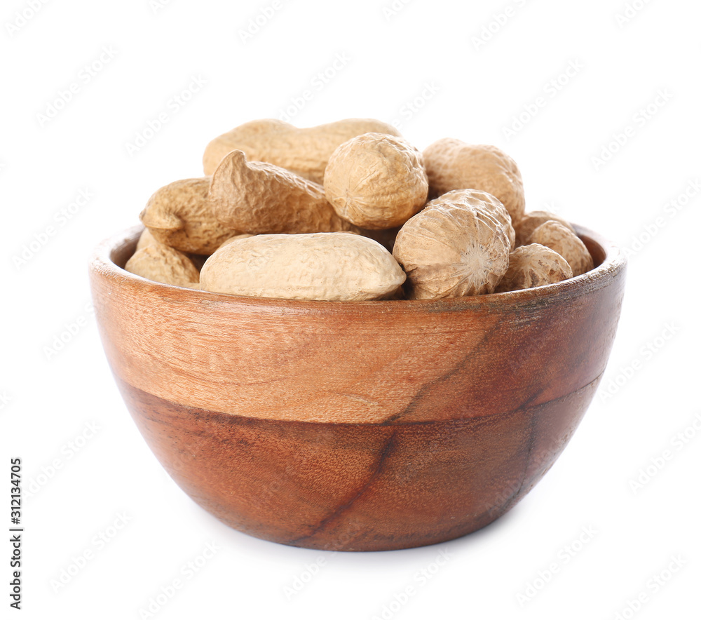 Bowl with peanuts on white background Bowl with peanuts on white background