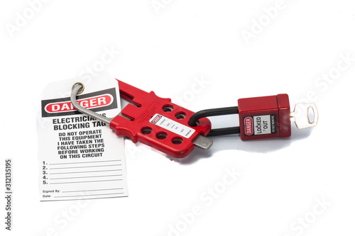 Tag Out Danger Label with Red padlock and Hasp