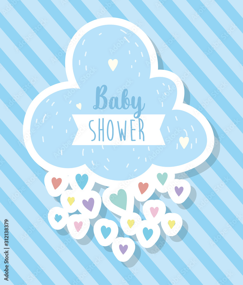 baby shower cute cloud with rain of hearts