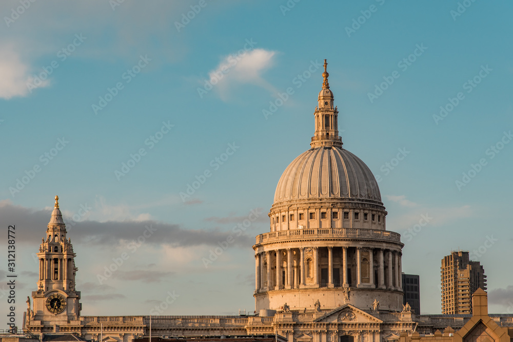 St. Paul's Cathedral Dome and Soft Evening Sunlight, in London, UK