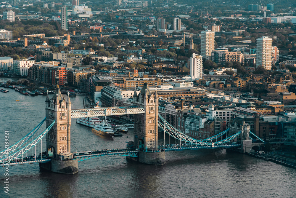 Aerial View of the Tower Bridge in London, UK