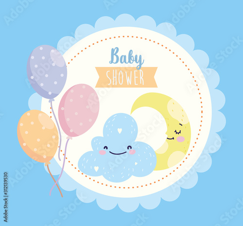 baby shower cute blue cloud and moon balloons cartoon