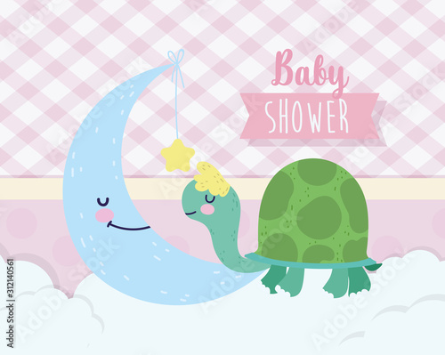 baby shower cute turtle and moon with star cartoon