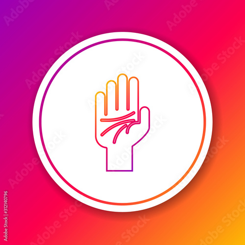 Color line Palmistry of the hand icon isolated on color background. Circle white button. Vector Illustration