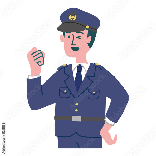 警察官　男性　拳を握っている
