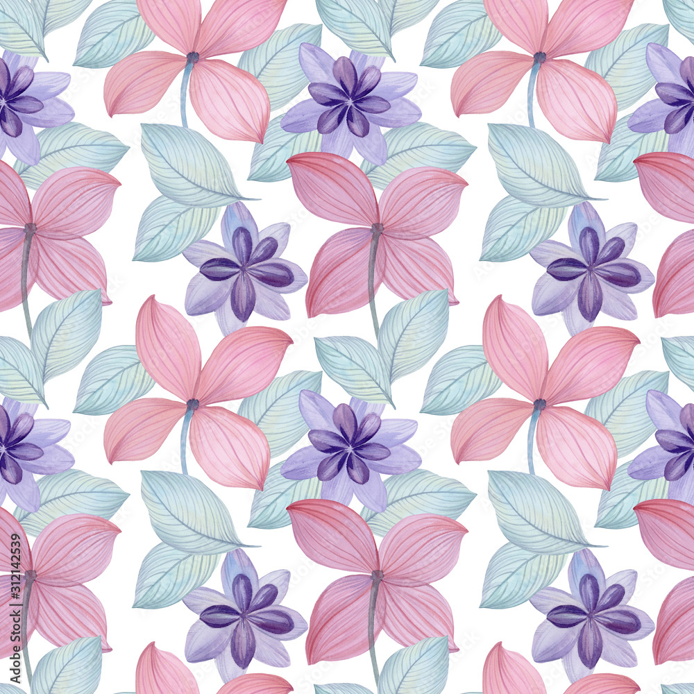 Delicate flowers and leaves for cards and design. Flowers on a white background.