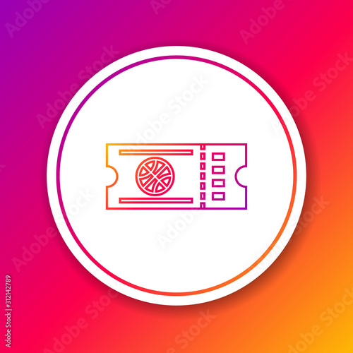 Color line Basketball game ticket icon isolated on color background. Circle white button. Vector Illustration
