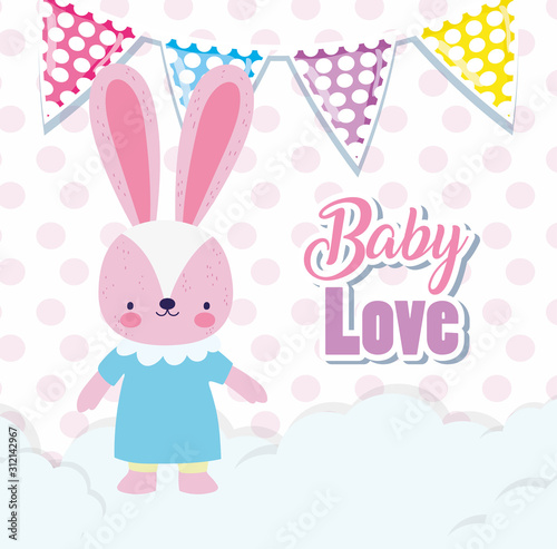baby shower love rabbit girl with dress flags clouds decoration cartoon