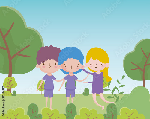 happy childrens day cute group little boys and girl in the park