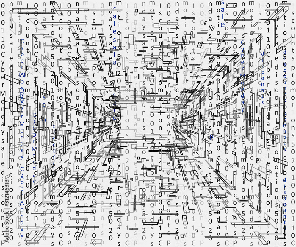 Concept of array data. Abstract Black and white digital background with cybernetic particles and letters. Concept of array data. Abstract Black and white digital background with cybernetic particles and letters.