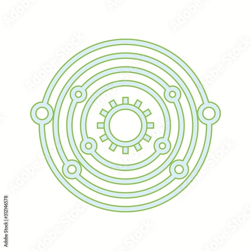 Unique Planet Orbitting Sun Vector Line Icon