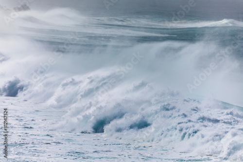Violent large waves crashing ocean