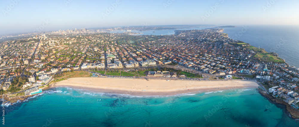 Bondi beach Top down aerial of Sydney
