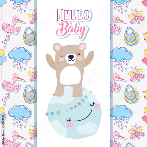 baby shower cute bear on world hearts love cartoon