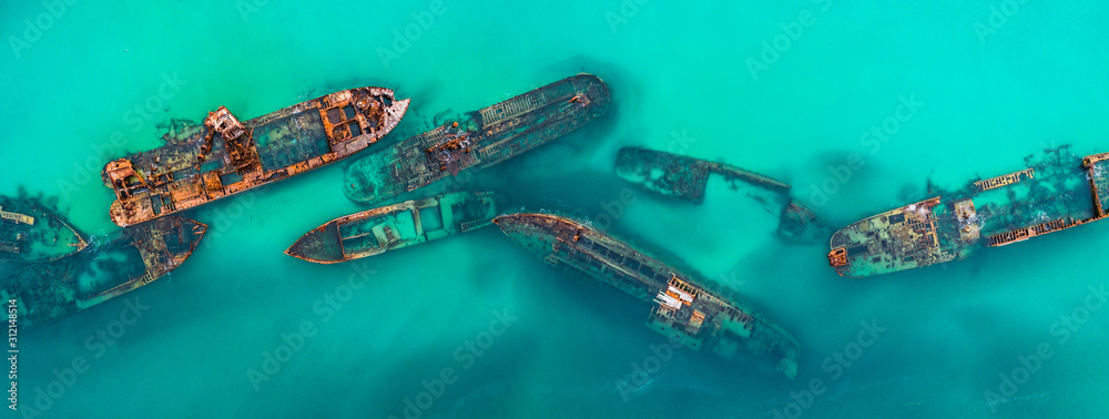Tangalooma Shipwrecks off Moreton island, Queensland Australia - obrazy, fototapety, plakaty 